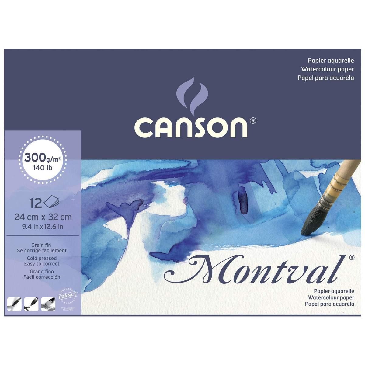 Album Blocco Acquerello Watercolour Canson Montval Grana Fina 24x32cm 300g/m² 12 Fogli