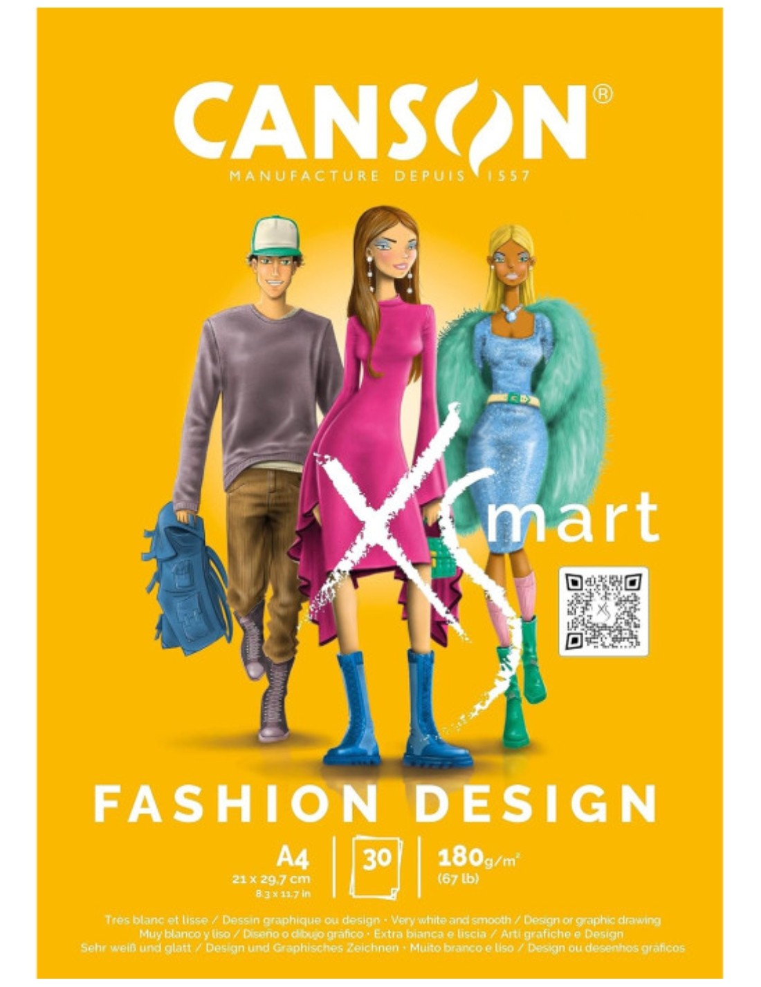Blocco Carta Canson Per Disegno A4 XSmart Fashion Design Extra Liscia 180gr 30 Fogli