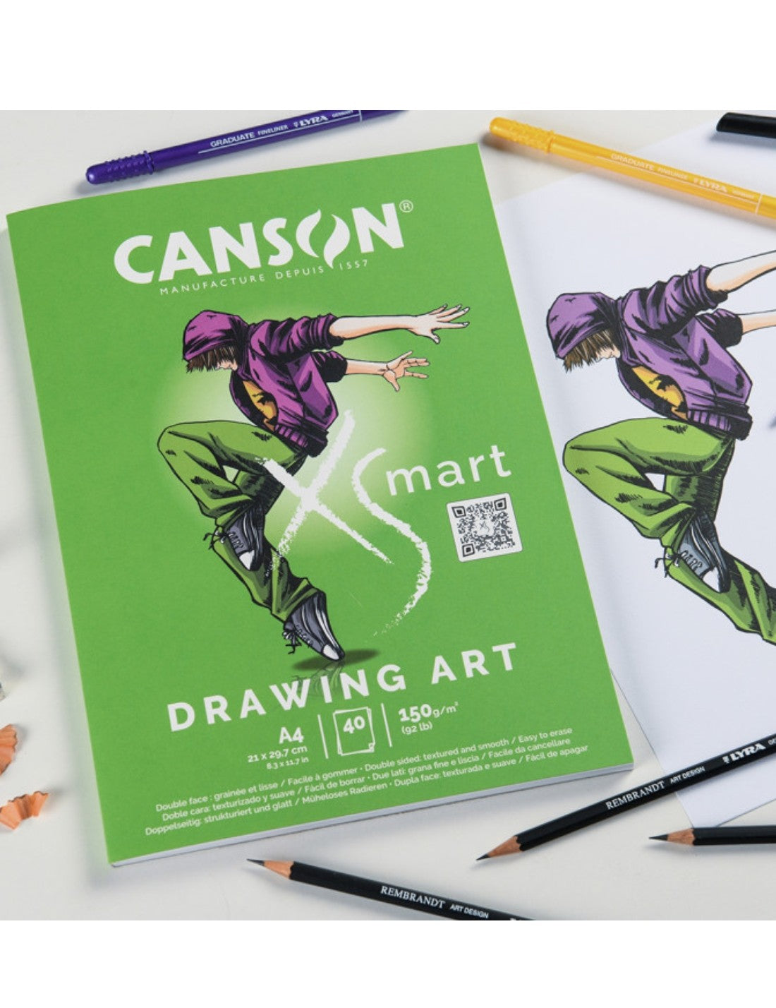 Blocco Carta Canson Per Disegno Due Lati A4 XSmart Drawing Art Grana Ruvida 150gr 40 Fogli