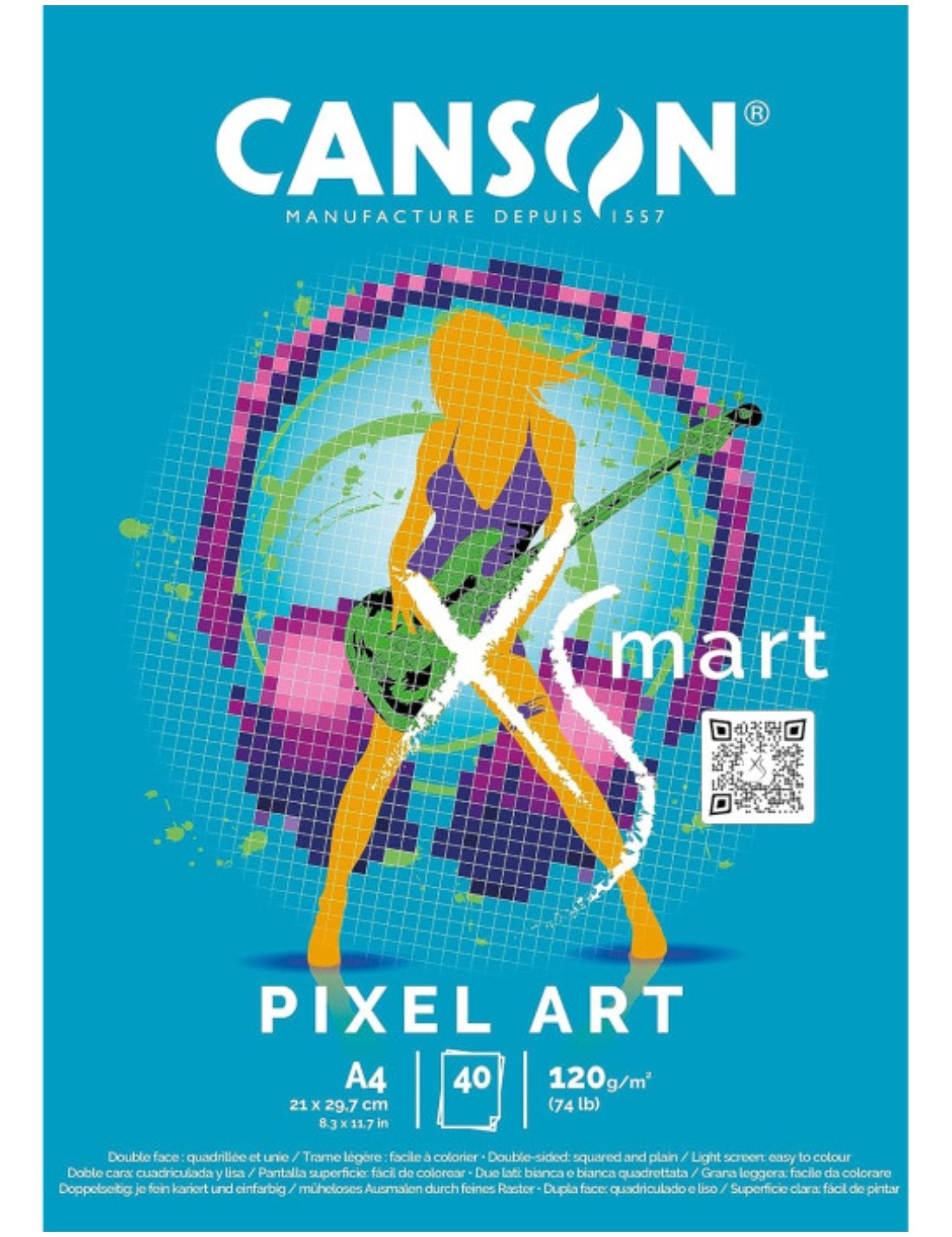 Blocco Carta Canson Per Disegno A4 XSmart Pixel Art Grana Liscia Quadretti 5mm 120gr 40 Fogli