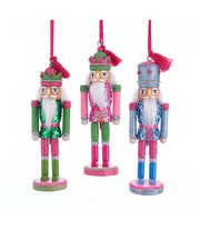 Addobbo Albero Di Natale Soldatino Schiaccianoci Rosa Verde E Azzurro Glitterato