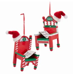 Addobbo Albero Di Natale Sedie Rosse Con Cappellino Di Babbo Natale 10cm