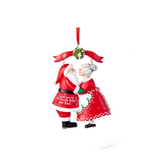 Addobbo Di Albero di Natale Con Bacio Sotto Il Vischio Babbo e Mamma Natale 9cm
