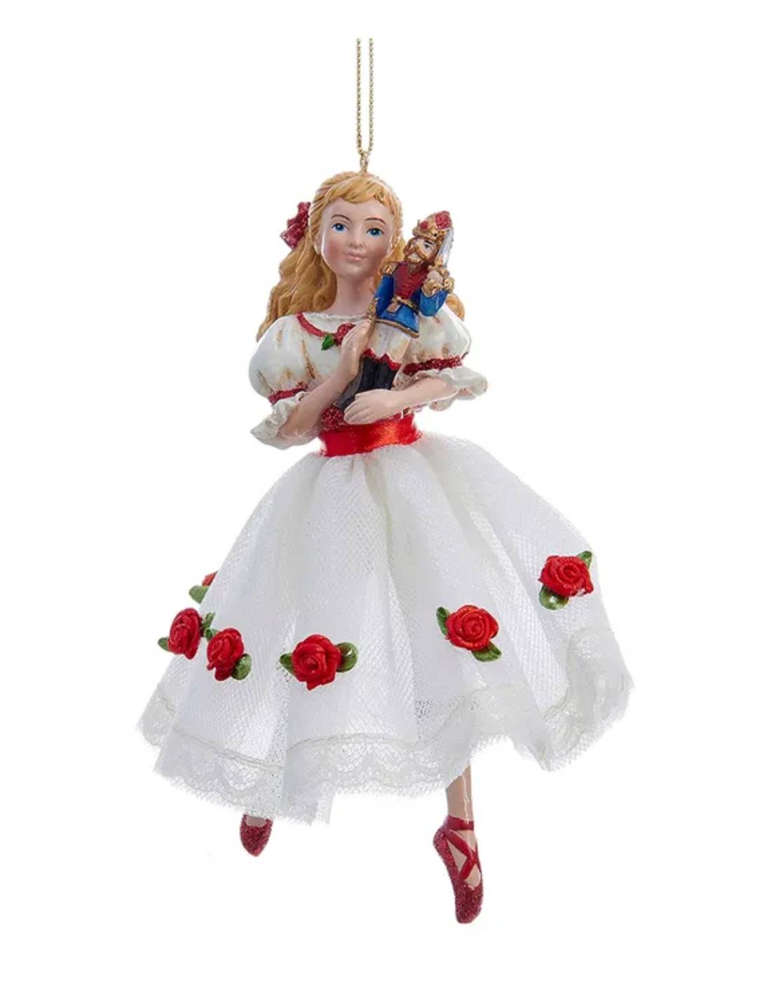Addobbo Albero Di Natale Ballerina Clara Con Vestito Bianco E Rosso 15cm