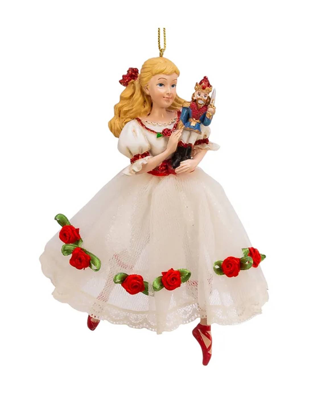 Addobbo Albero Di Natale Ballerina Clara Con Vestito Bianco E Rosso 15cm