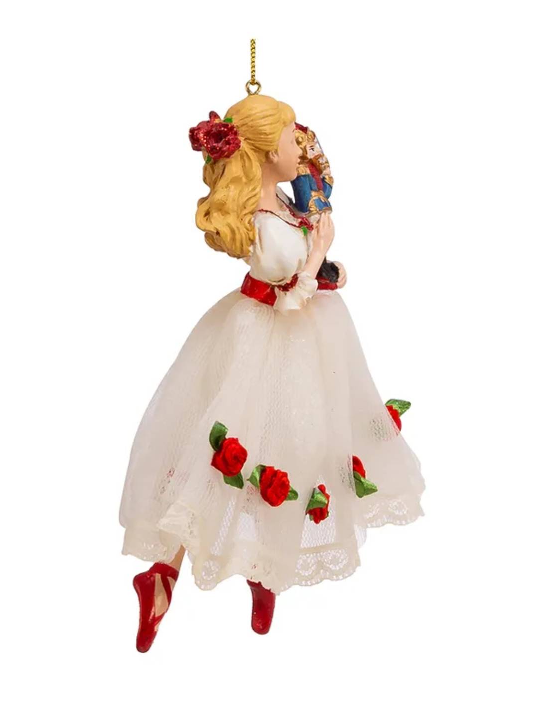 Addobbo Albero Di Natale Ballerina Clara Con Vestito Bianco E Rosso 15cm