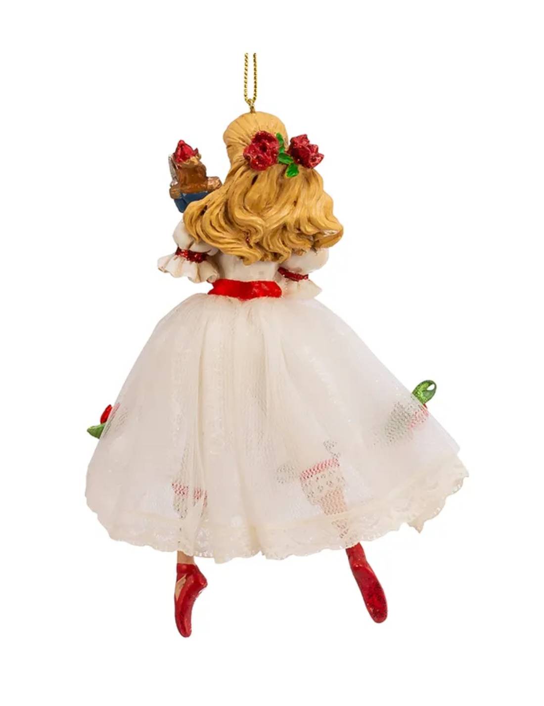Addobbo Albero Di Natale Ballerina Clara Con Vestito Bianco E Rosso 15cm