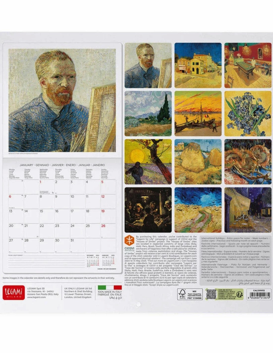 Calendario Da Parete 2025 Legami Vincent Van Gogh