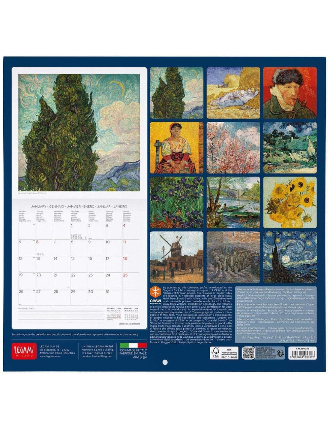 Calendario Da Parete 2026 Vincent Van Gogh Legami