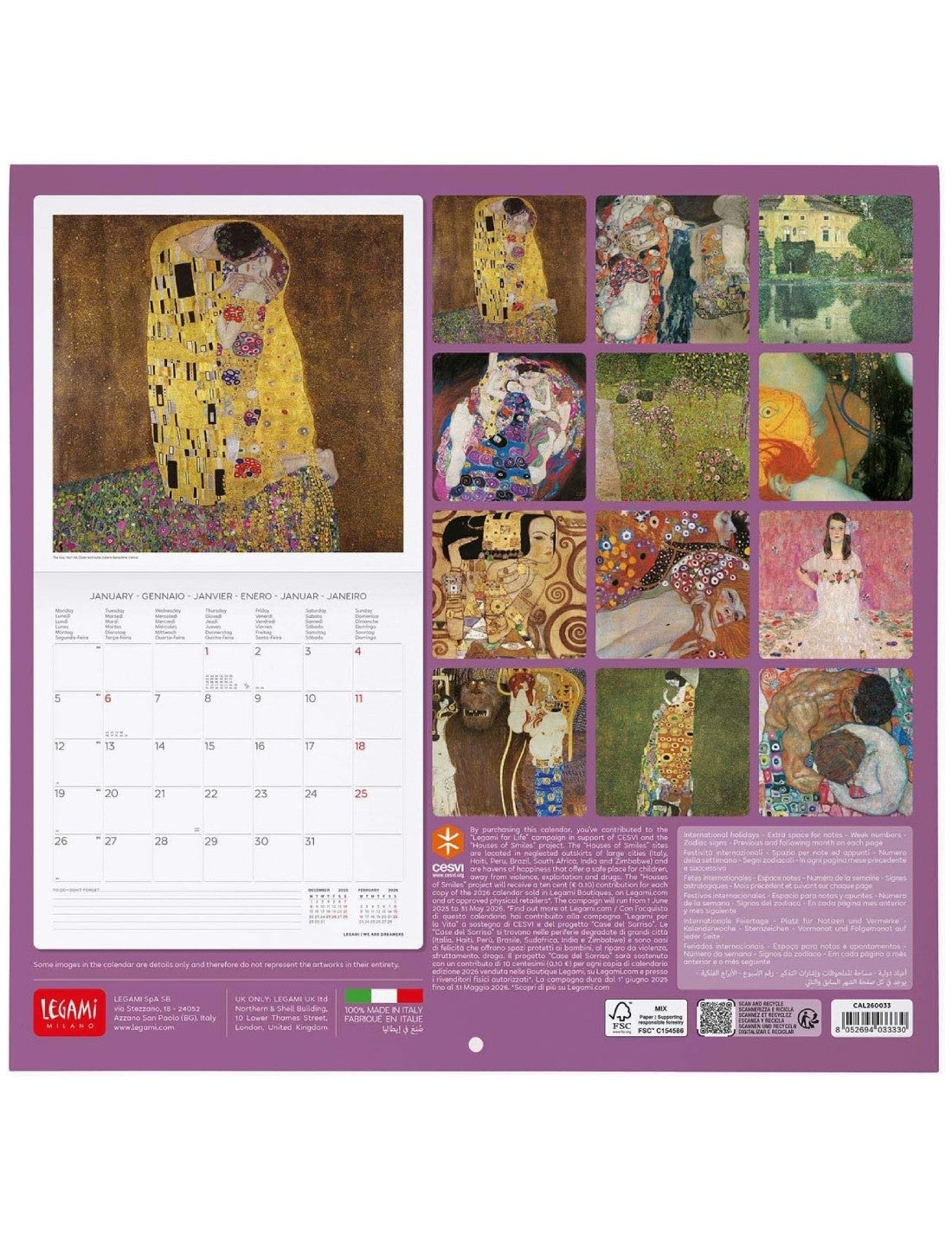 Calendario Da Parete 2026 Gustav Klimt Legami