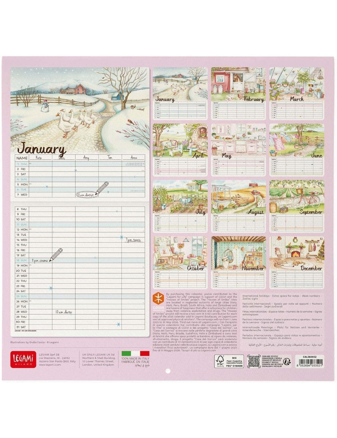 Calendario Da Parete 2026 Home Sweet Home Legami