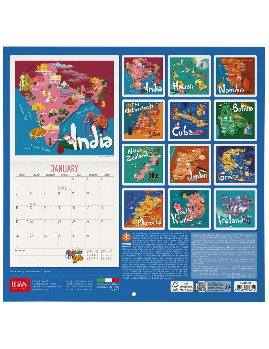 Calendario Da Parete 2026 Let's Travel The World Legami