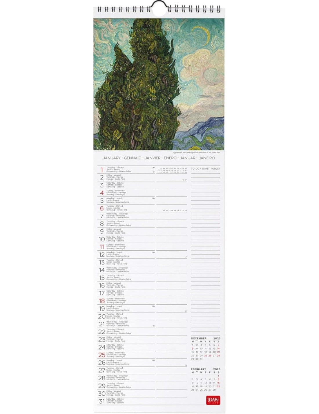 Calendario Da Parete 2026 Vincent Van Gogh Legami