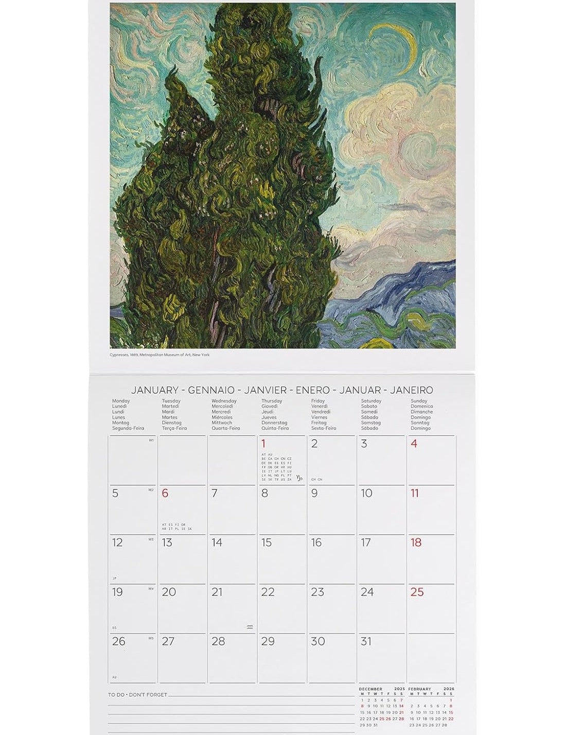 Calendario Da Parete 2026 Vincent Van Gogh Legami Small