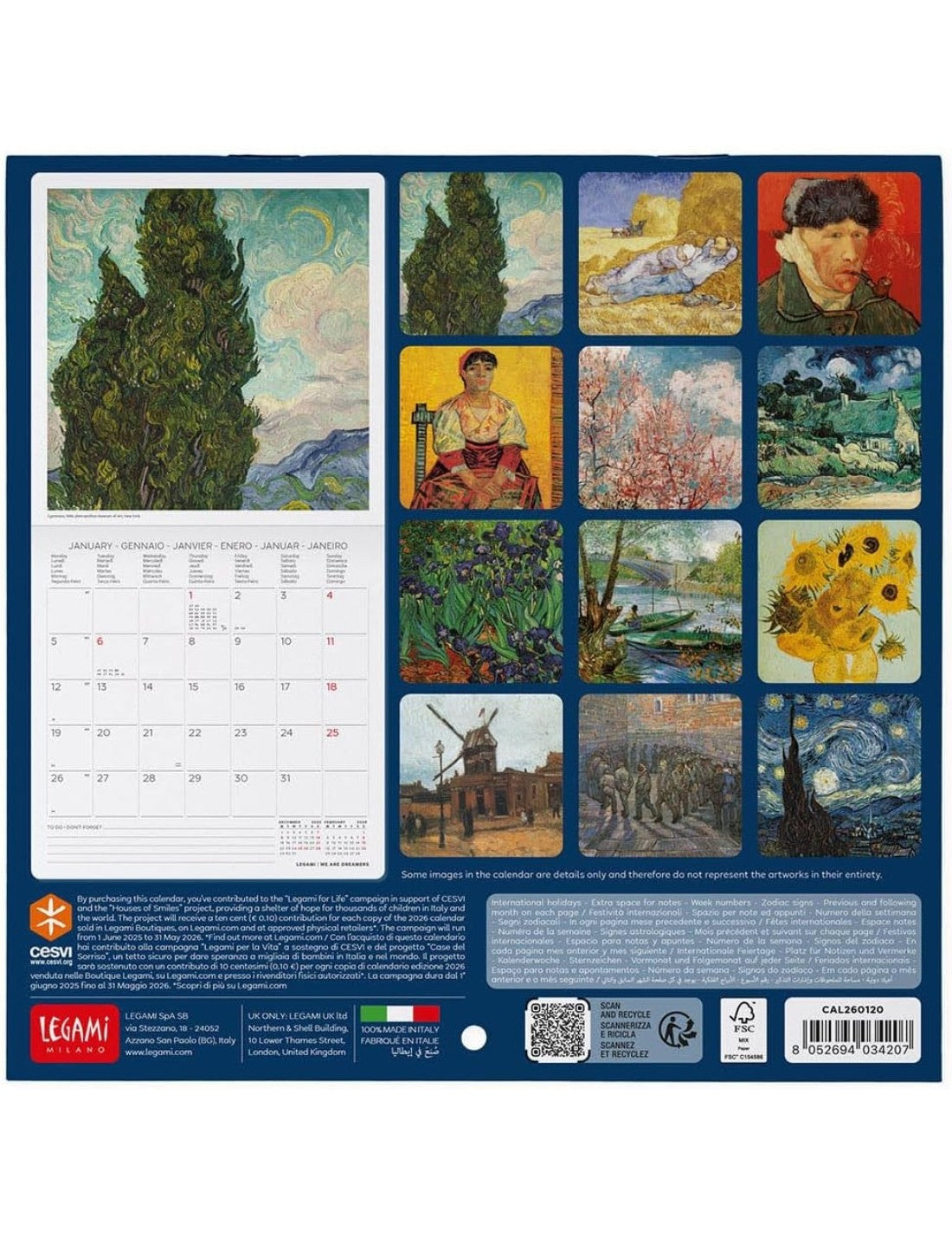 Calendario Da Parete 2026 Vincent Van Gogh Legami Small