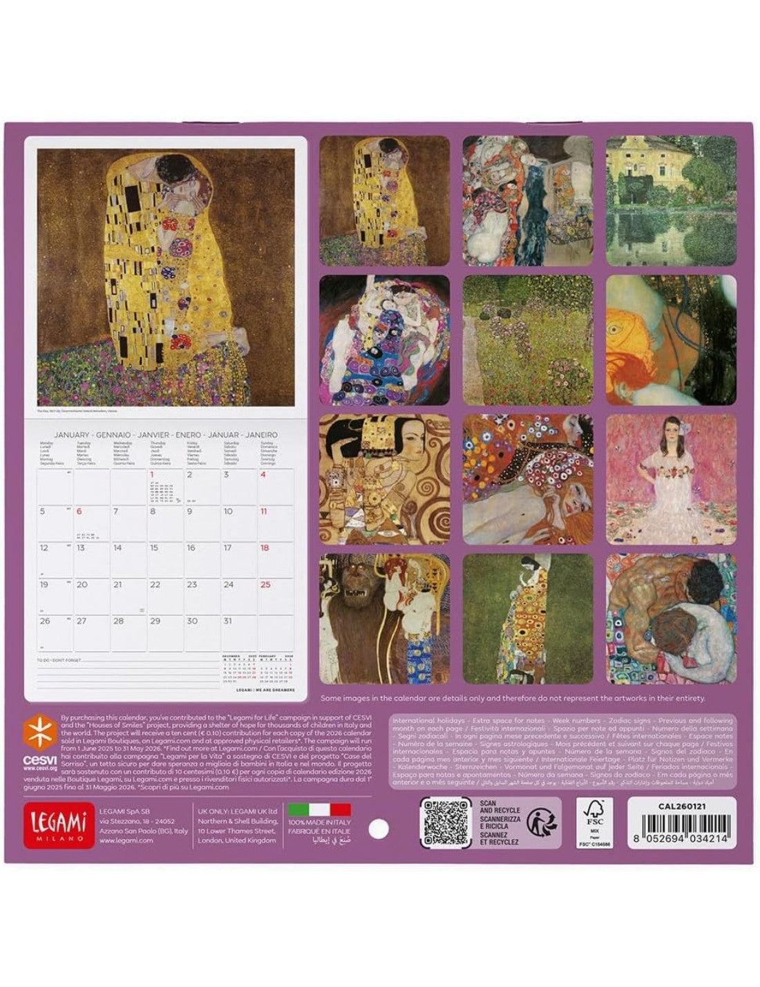 Calendario Da Parete 2026 Gustav Klimt Legami Small