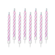 Candeline Magiche Di Compleanno In Cera A Righe Bianche E Rosa 10pz.