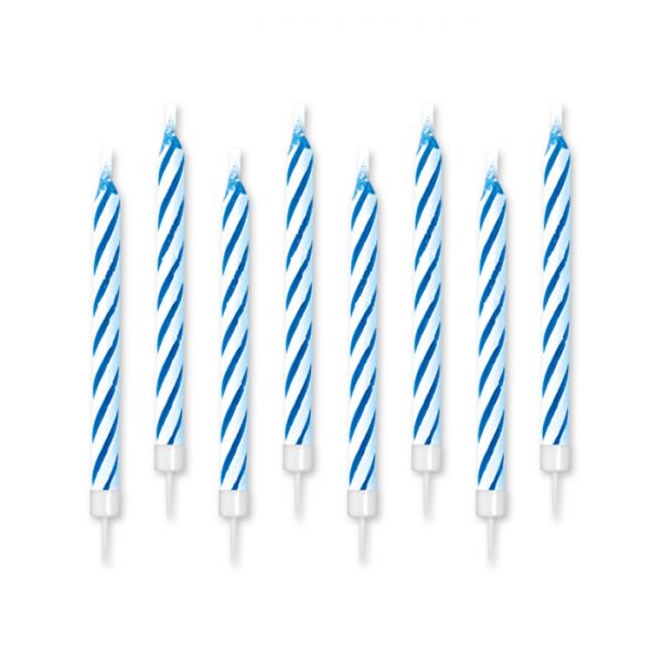 Candeline Magiche Di Compleanno In Cera A Righe Bianche E Blu 10pz.