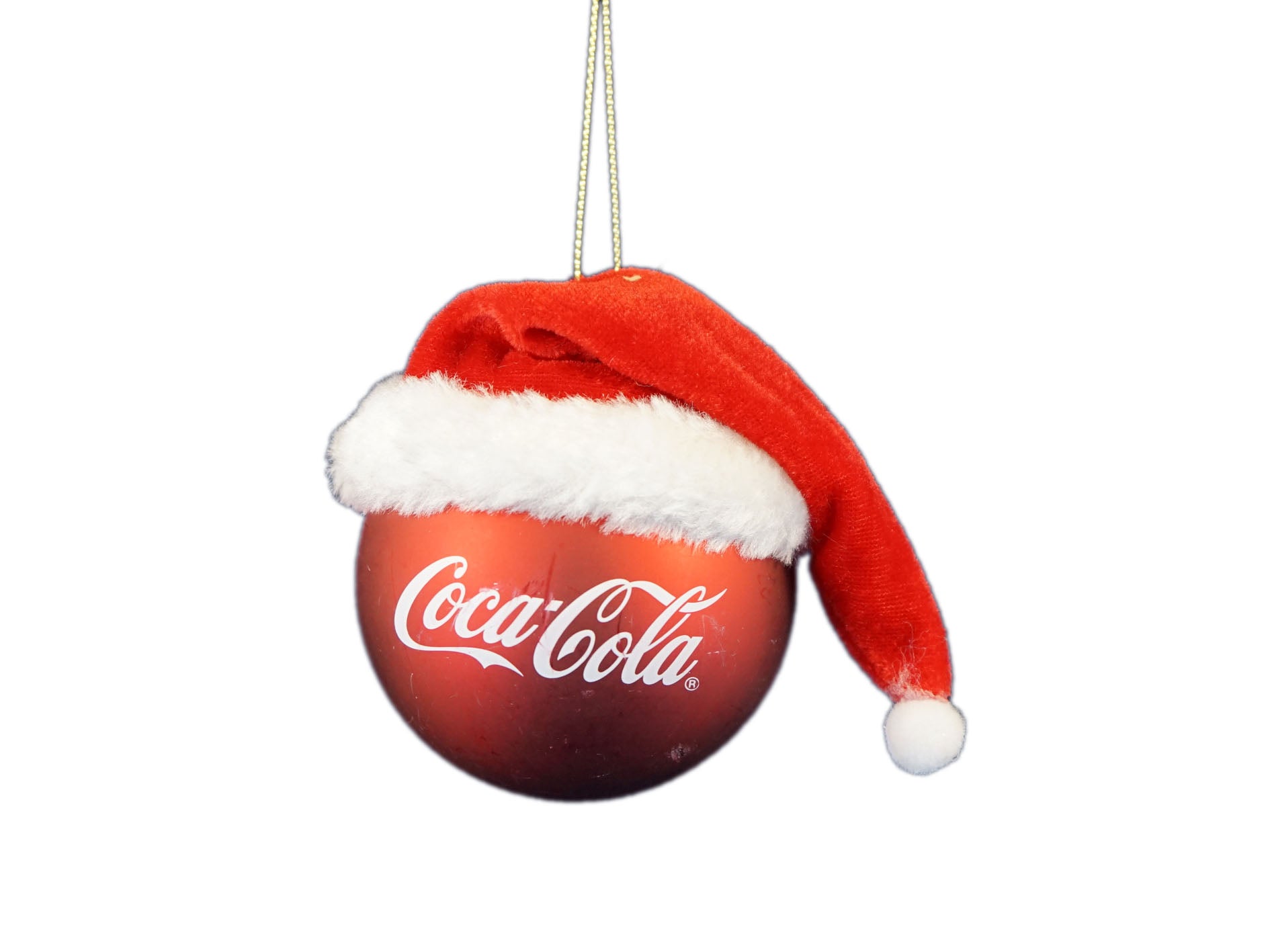 Pallina Albero Di Natale Coca-Cola In Vetro Con Scritta E Cappellino Di Babbo Natale 9.5cm