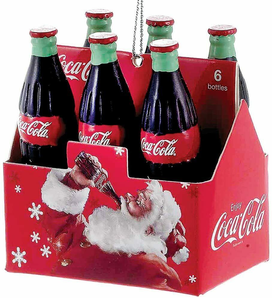 Addobbo Albero Di Natale Cassa Con Babbo Natale 6 Bottiglie Coca-Cola 7cm