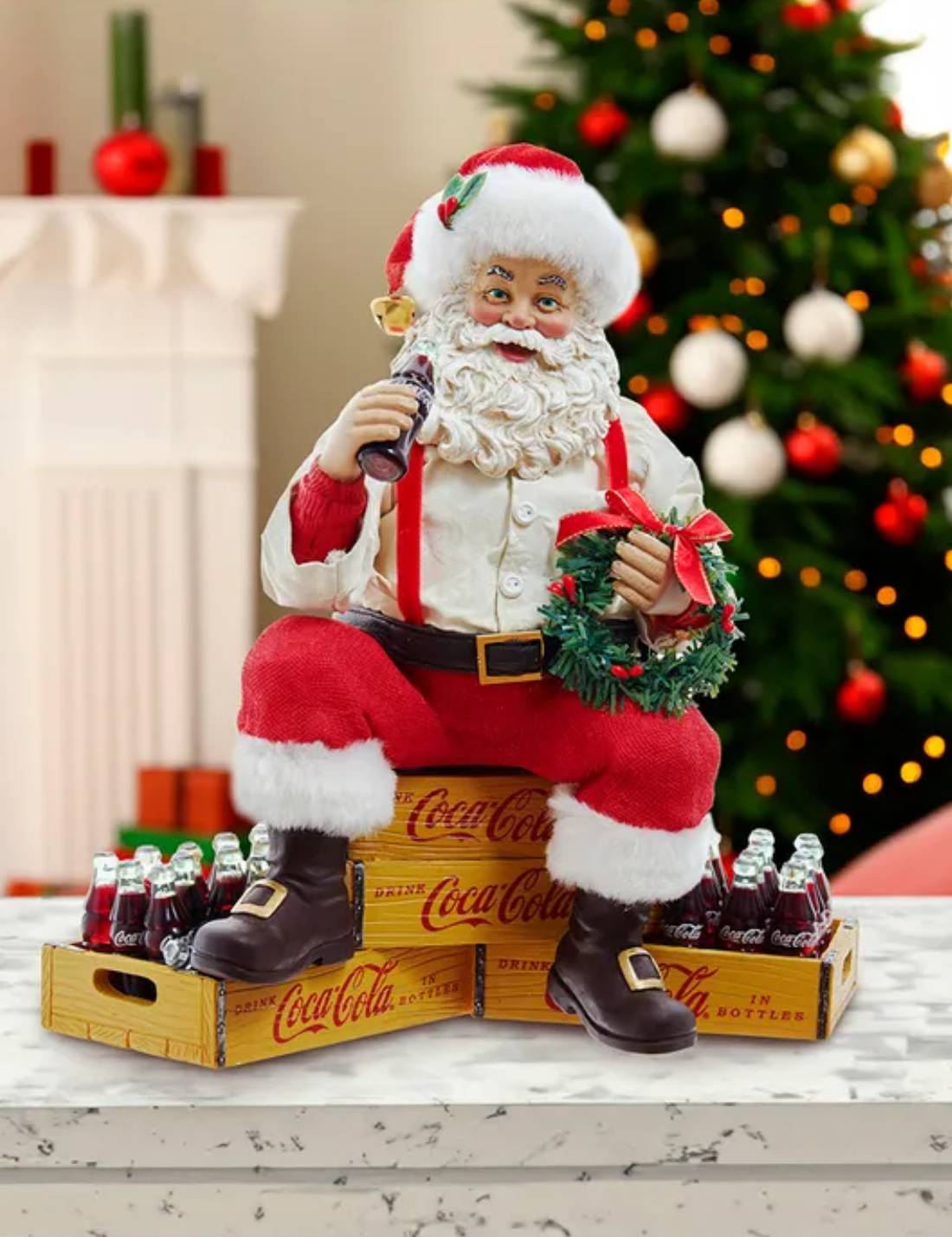 Addobbo Di Natale Babbo Natale Su Casse Di Coca Cola 23cm