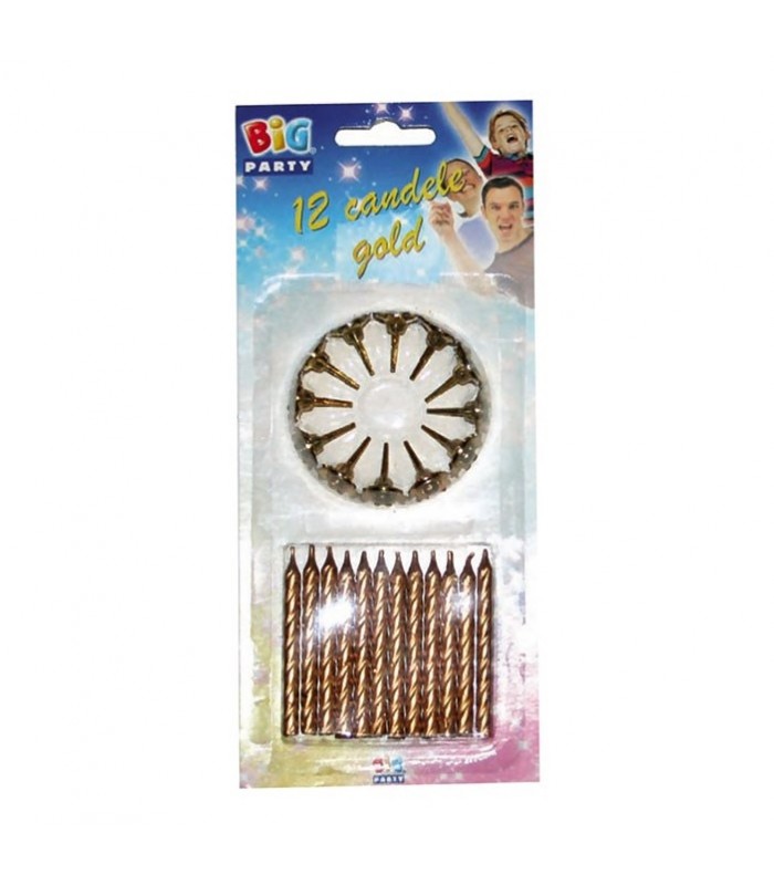 Candelina Di Compleanno In Cera Oro Con Supporto 12pz