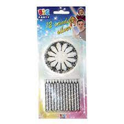 Candelina Di Compleanno In Cera Argento Con Supporto 12pz