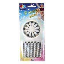 Candelina Di Compleanno In Cera Argento Con Supporto 12pz