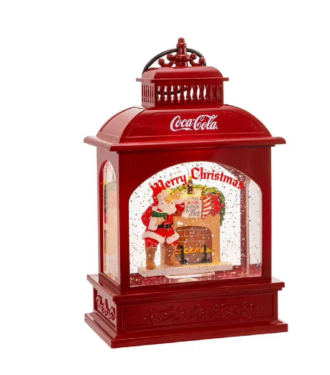 Addobbo Di Natale Coca Cola Lanterna Con Babbo Natale E Camino 23cm