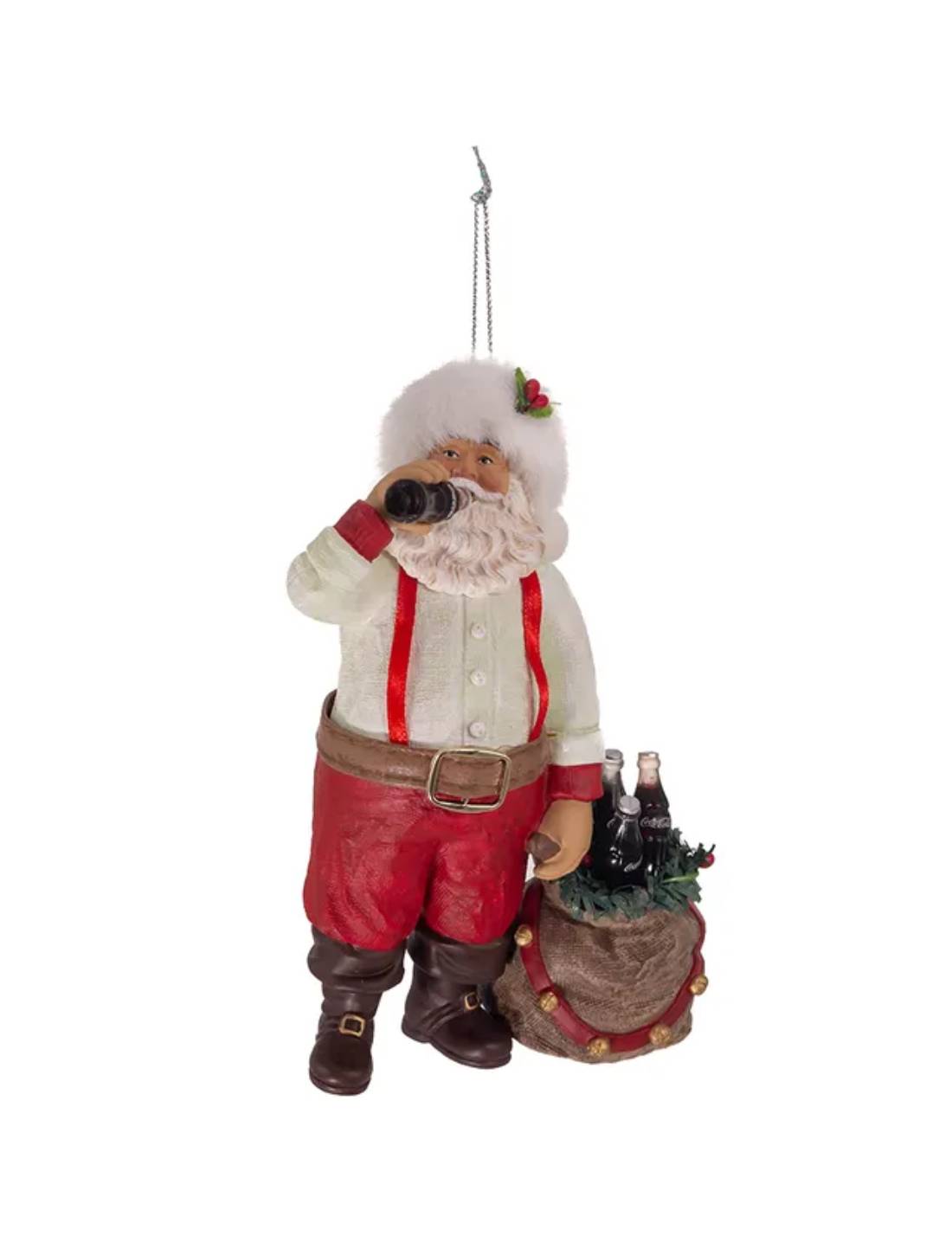 Addobbo Albero Di Natale Babbo Natale Con Sacco Che Beve Coca-Cola 10cm
