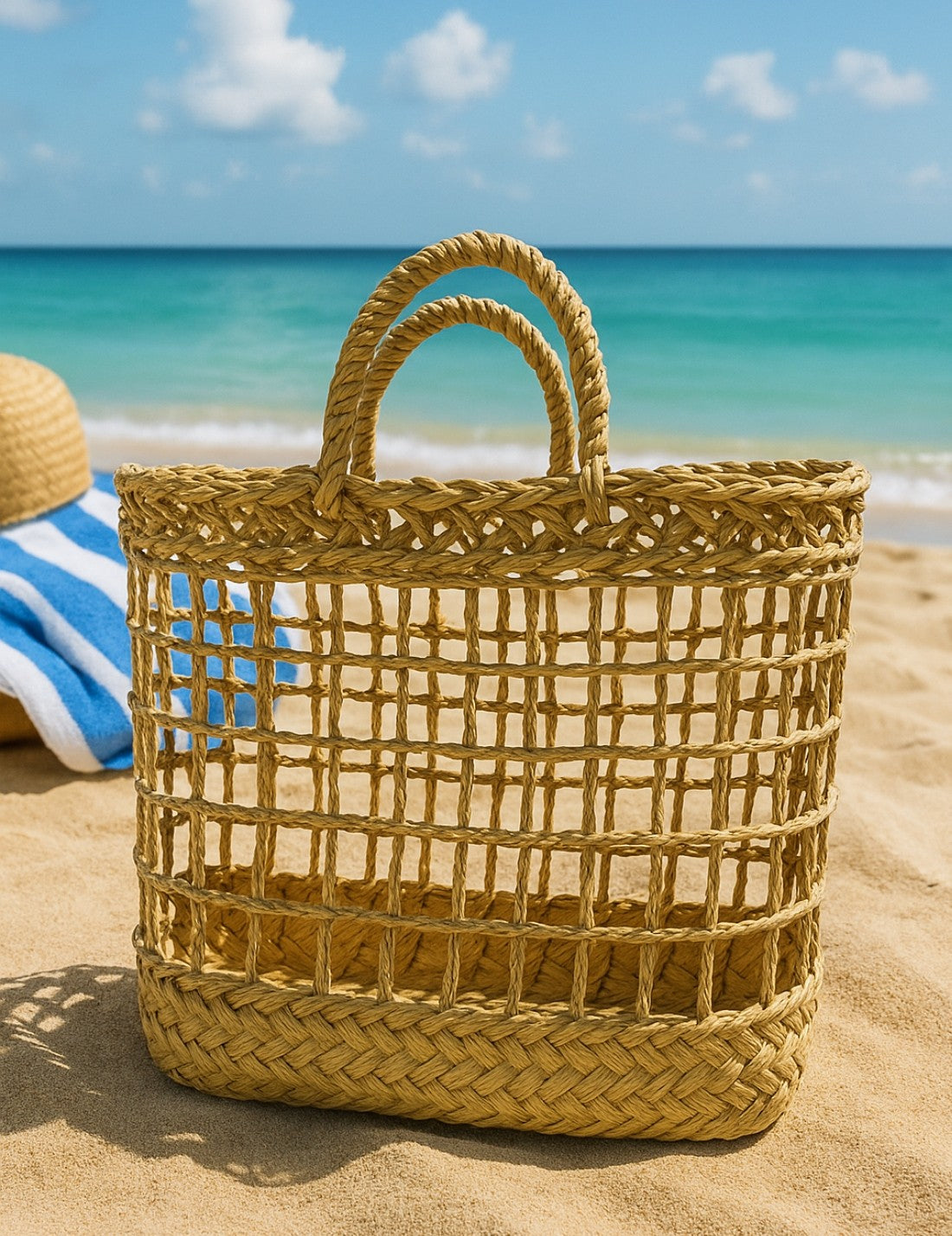 Borsa In Rattan Artigianale Intrecciata A Mano 35cm