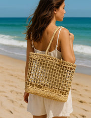 Borsa In Rattan Artigianale Intrecciata A Mano 35cm