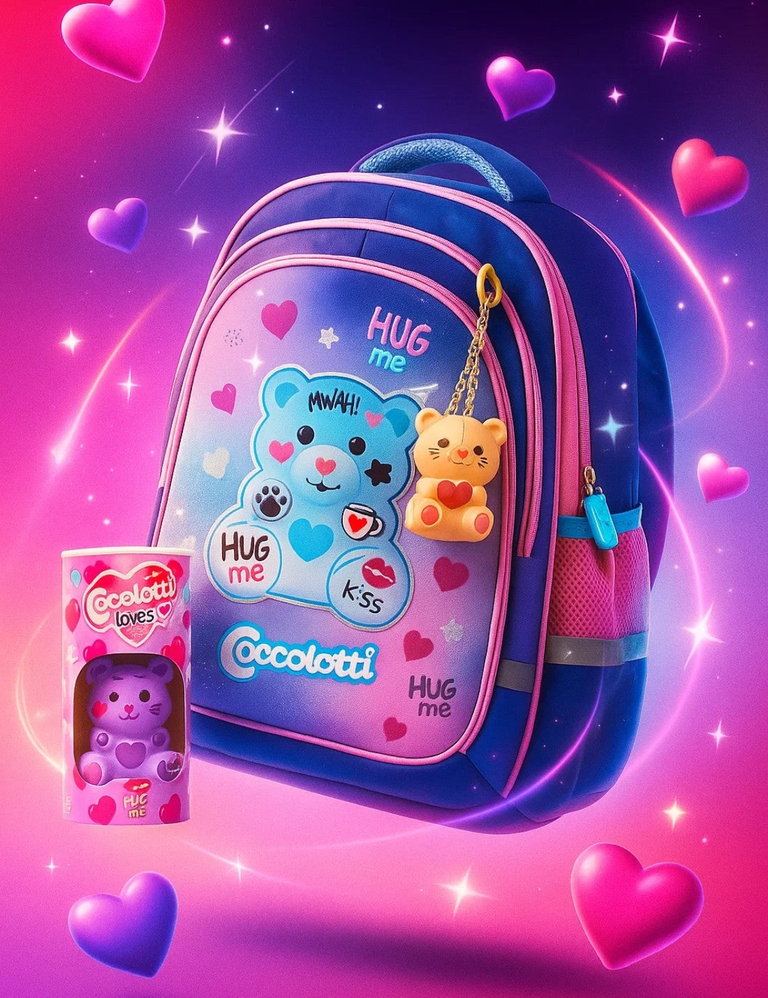 Zaino Scuola Colourbook Coccolotti Love And Tell Rosa Azzurro Con Omaggio