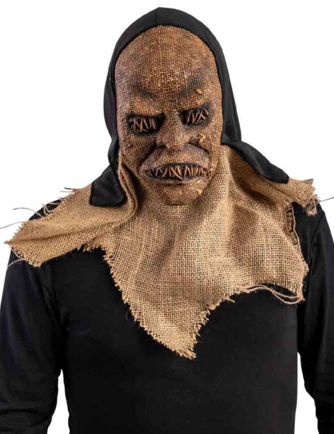Maschera Halloween Mostro In Lattice Con Cappuccio E Tela Juta