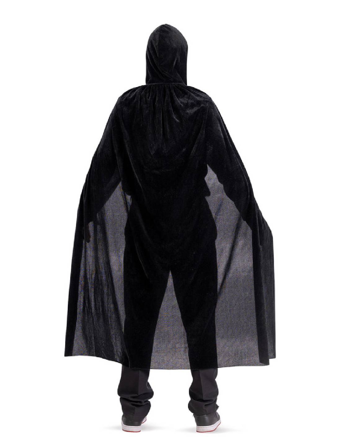 Mantello Halloween In Velluto Nero Con Cappuccio 130cm