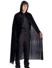 Mantello Halloween In Velluto Nero Con Cappuccio 130cm