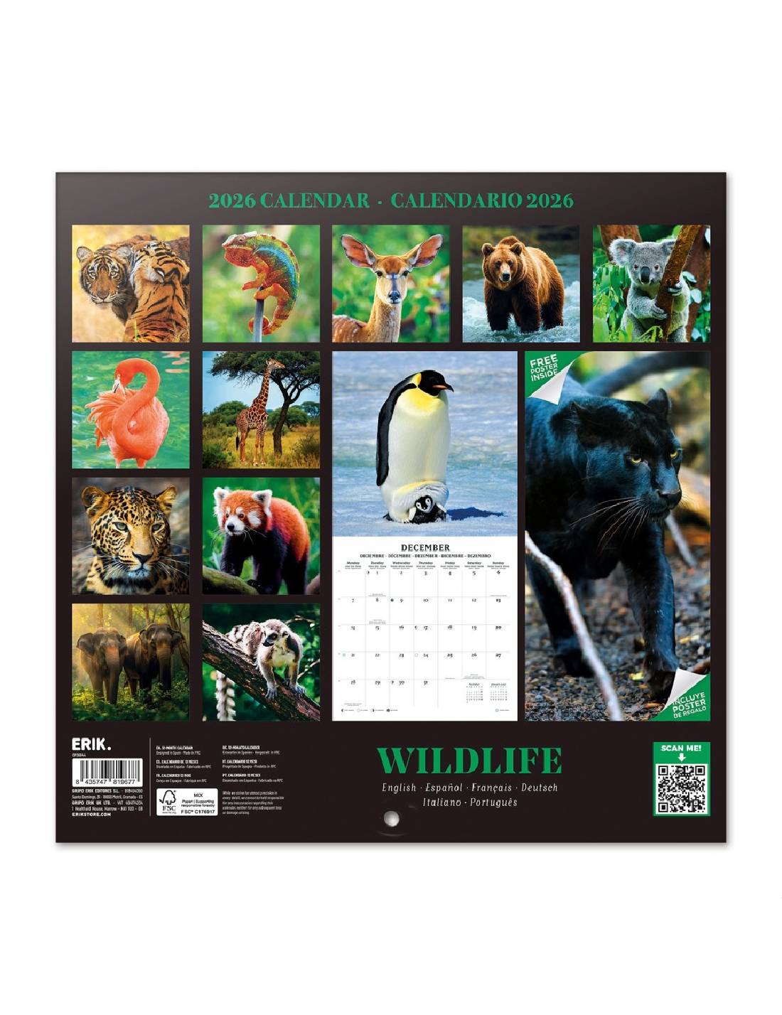 Calendario Da Muro 2026 Wildlife 30cm