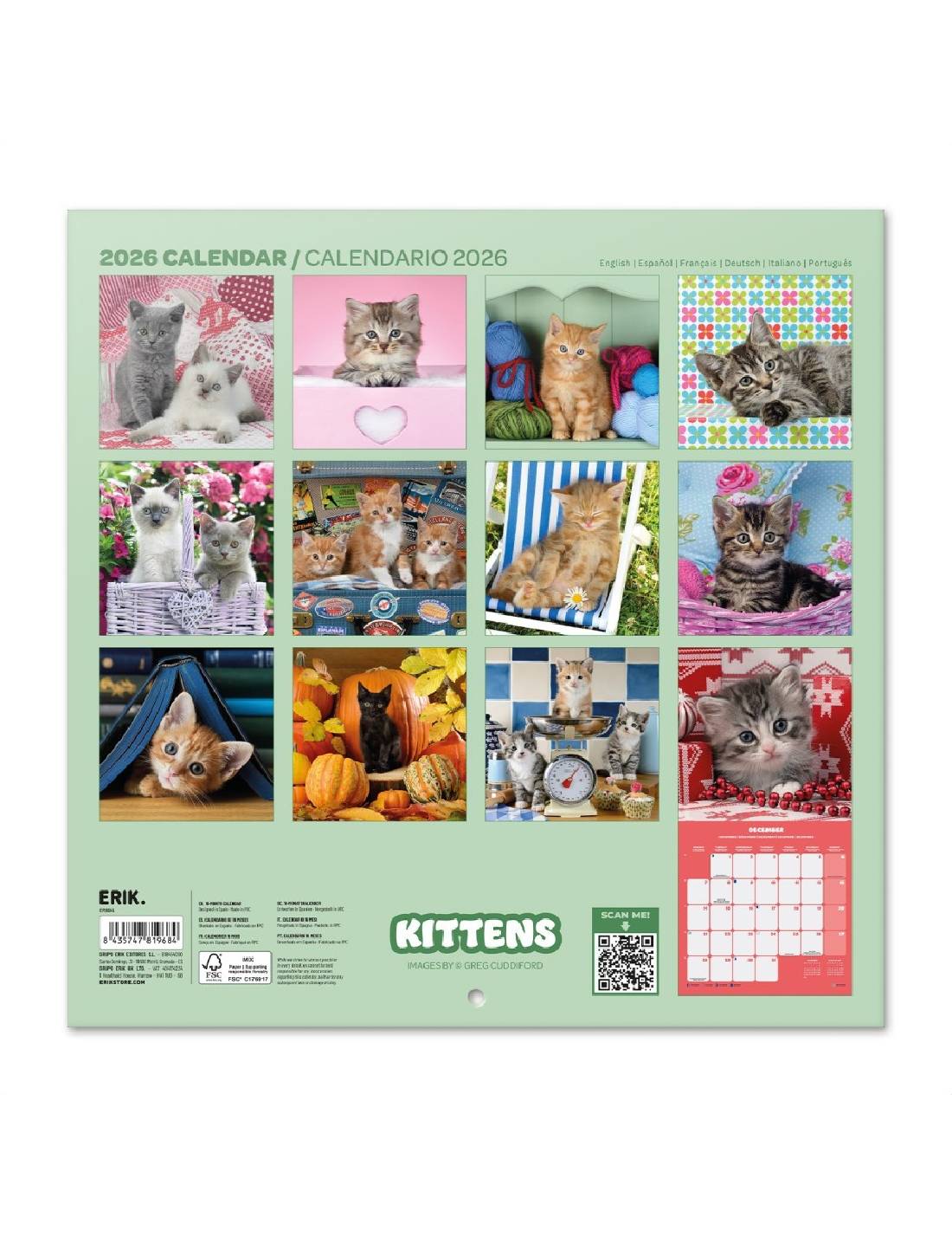 Calendario Da Muro 2026 Gattini 30cm