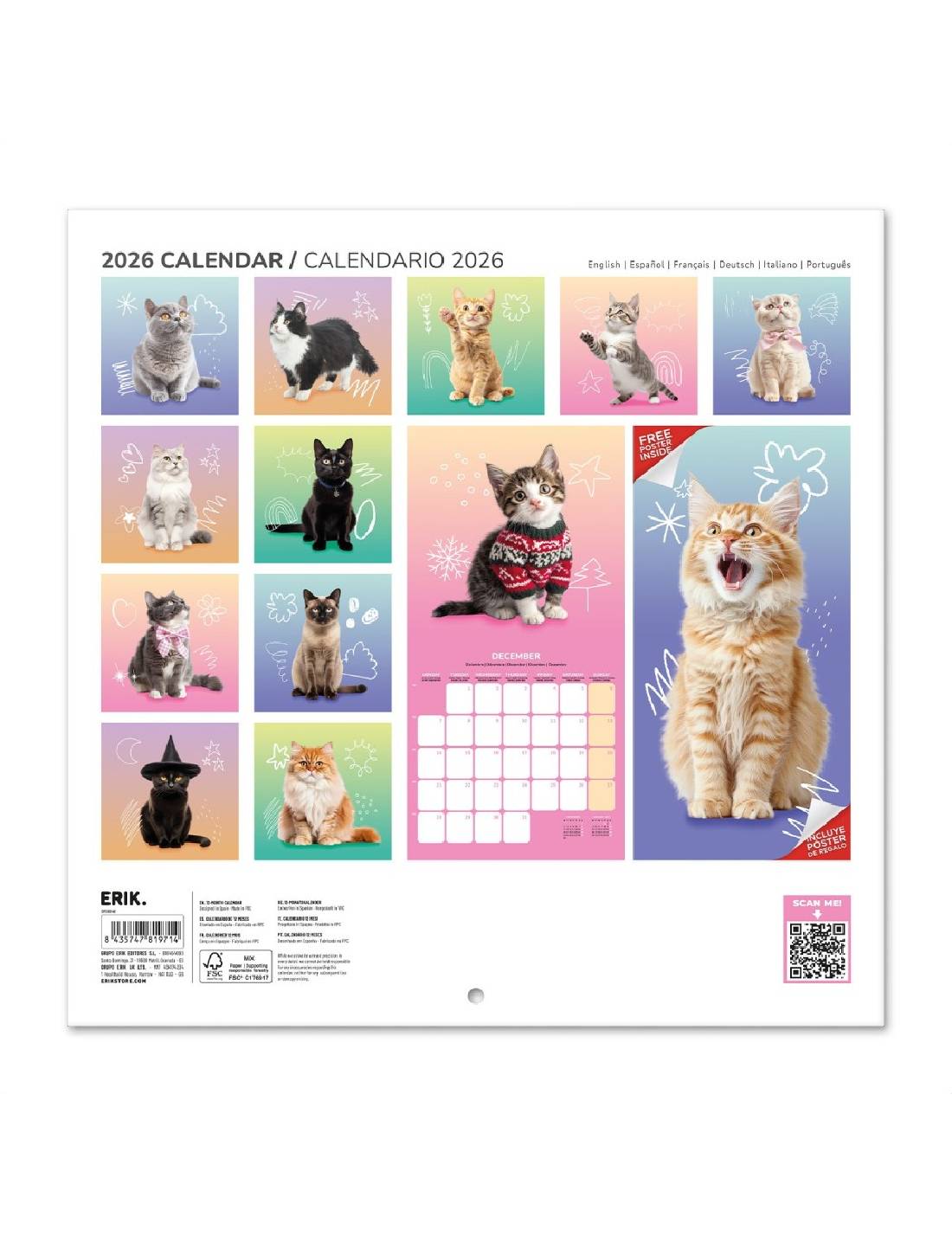 Calendario Da Muro 2026 Gatti 30cm
