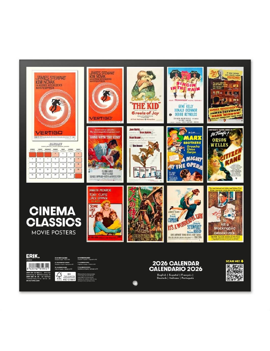 Calendario Da Muro 2026 Classici Del Cinema 30cm