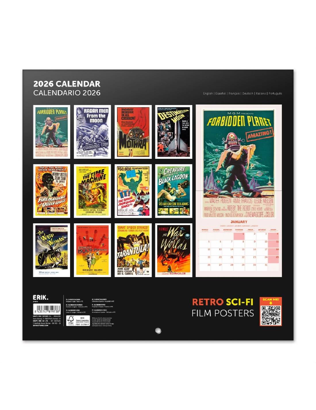 Calendario Da Muro 2026 Locandina Cinema Retrò 30cm