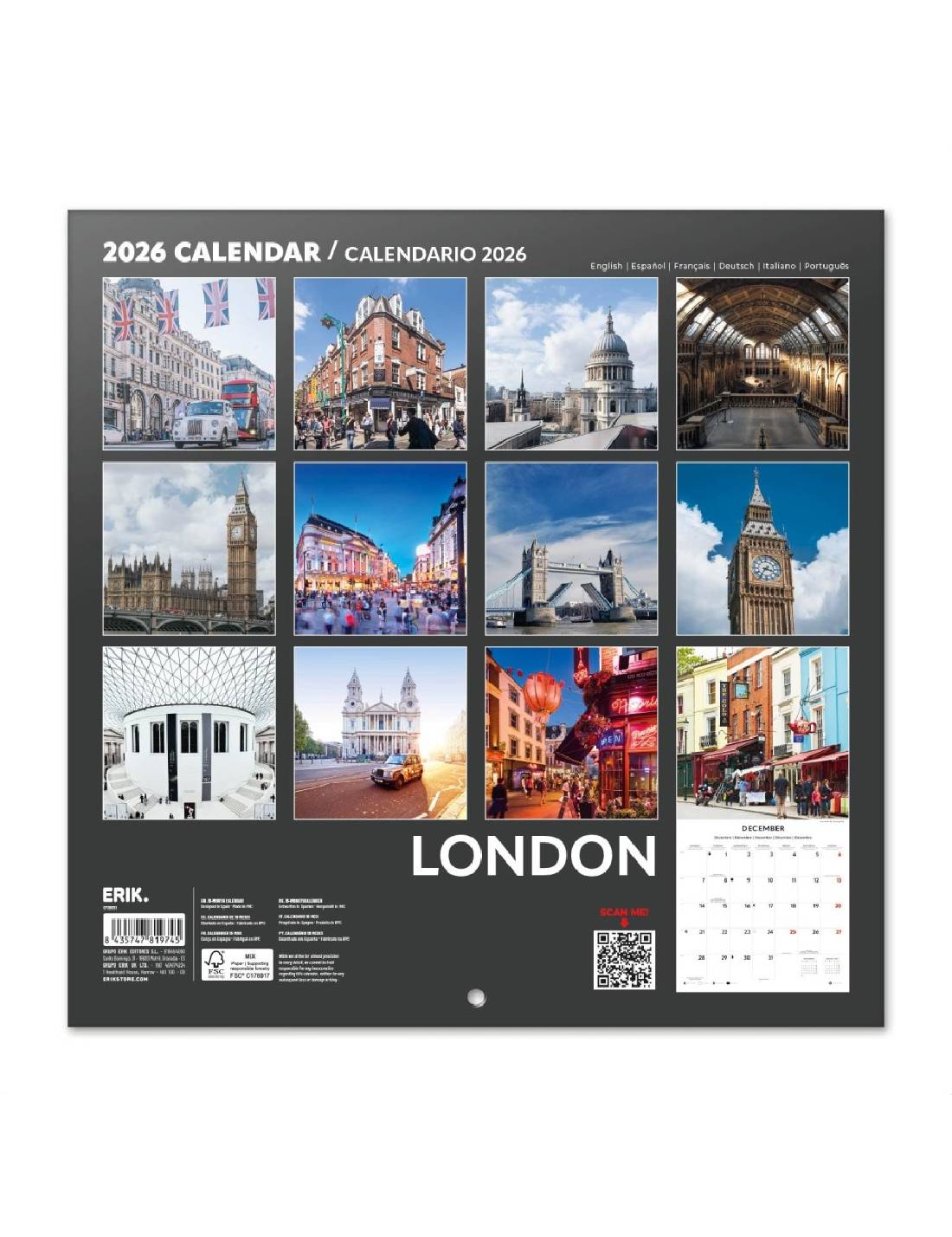 Calendario Da Muro 2026 Londra 30cm