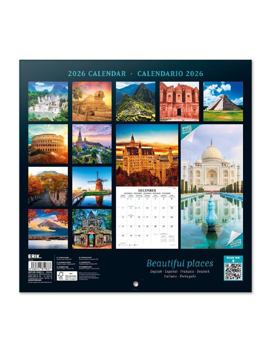 Calendario Da Muro 2026 Meraviglie Del Mondo 30cm