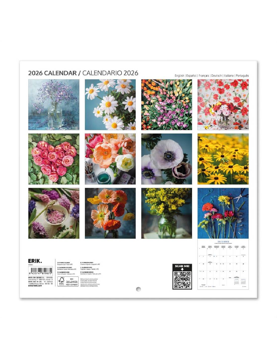 Calendario Da Muro 2026 Fiori 30cm