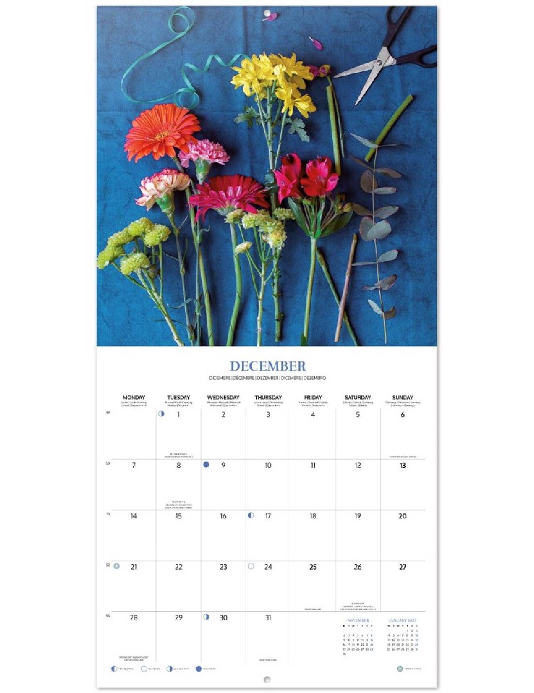Calendario Da Muro 2026 Fiori 30cm