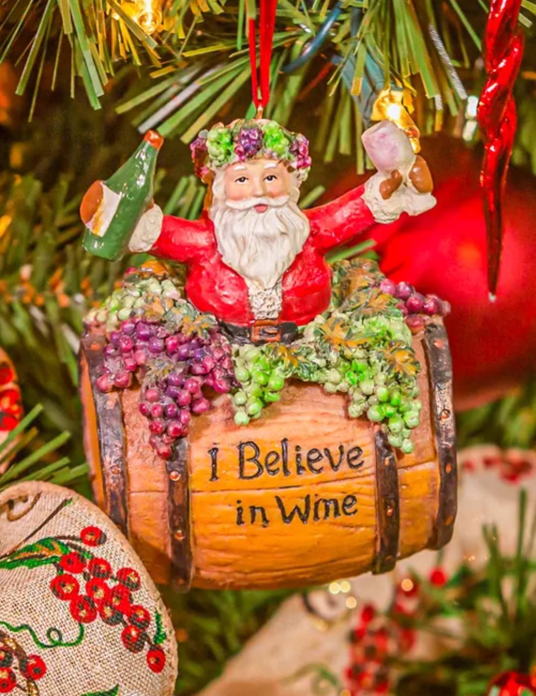 Addobbo Albero Di Natale Babbo Natale Nella Botte Di Vino 10cm