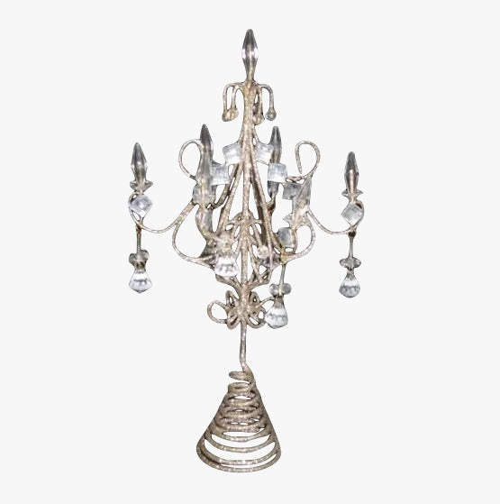 Puntale Albero Natale Candelabro Con Pendenti e Glitter 30cm