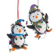 Addobbo Albero Di Natale Con Pinguini E Luci Led 9cm