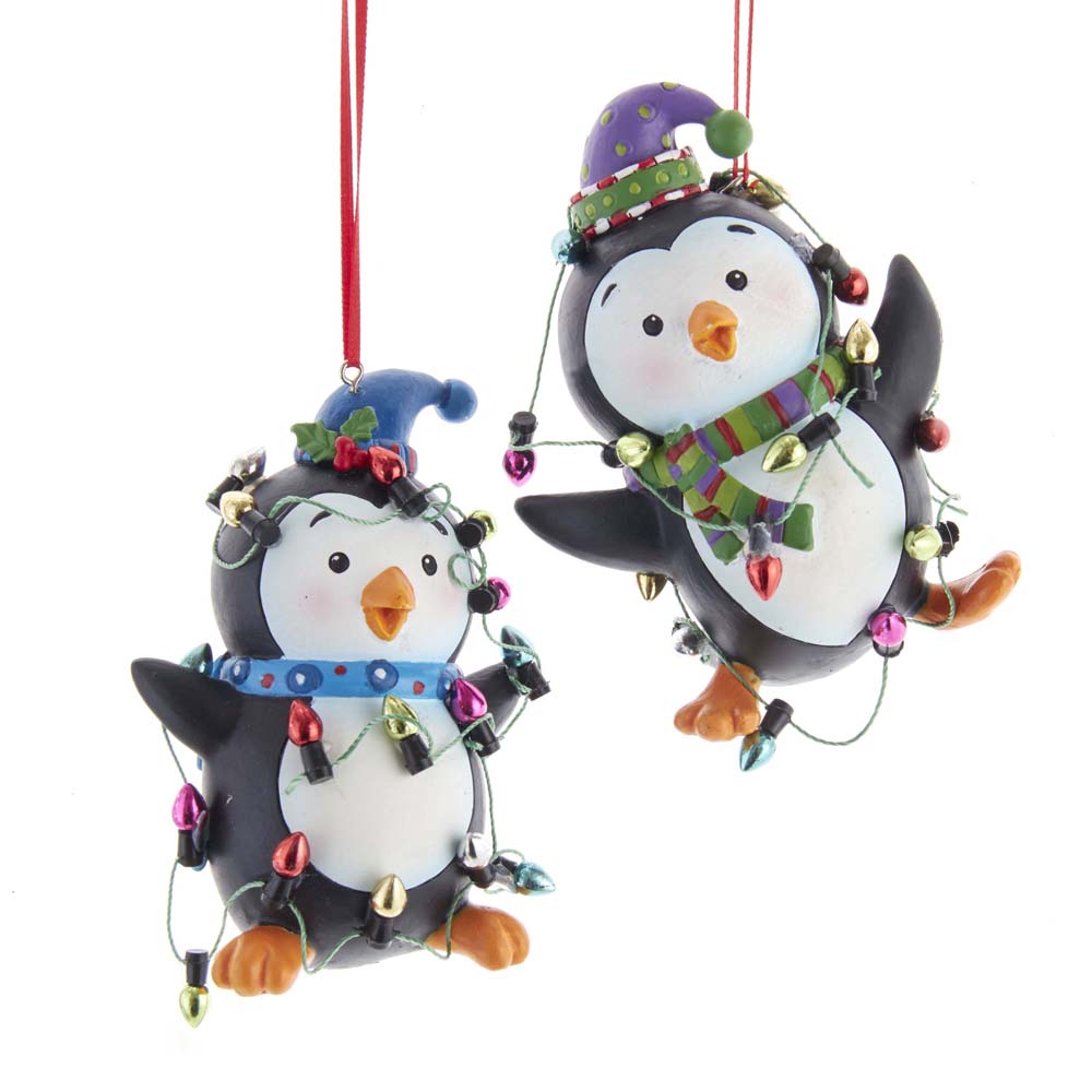 Addobbo Albero Di Natale Con Pinguini E Luci Led 9cm