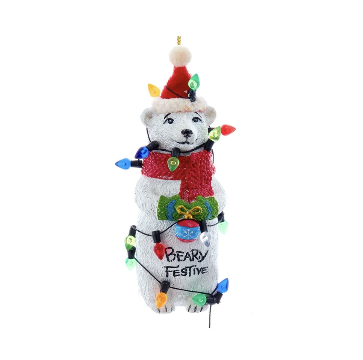 Addobbo Albero Di Natale Orso Polare In Resina Con Luci Natalizie 10,20cm